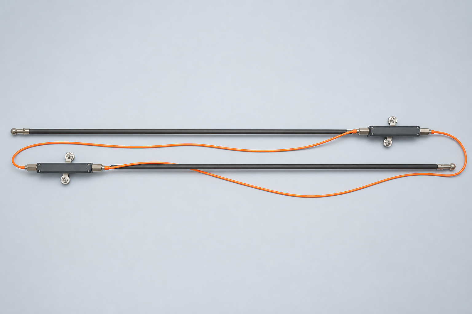 Complete guided-wheel flexible inclinometer assembly on a clean studio background
