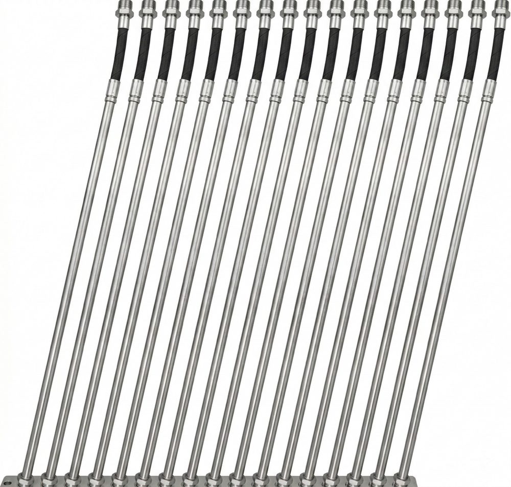 Rack of assembled RIPI 2010S stainless-steel sensing segments with flexible hinges