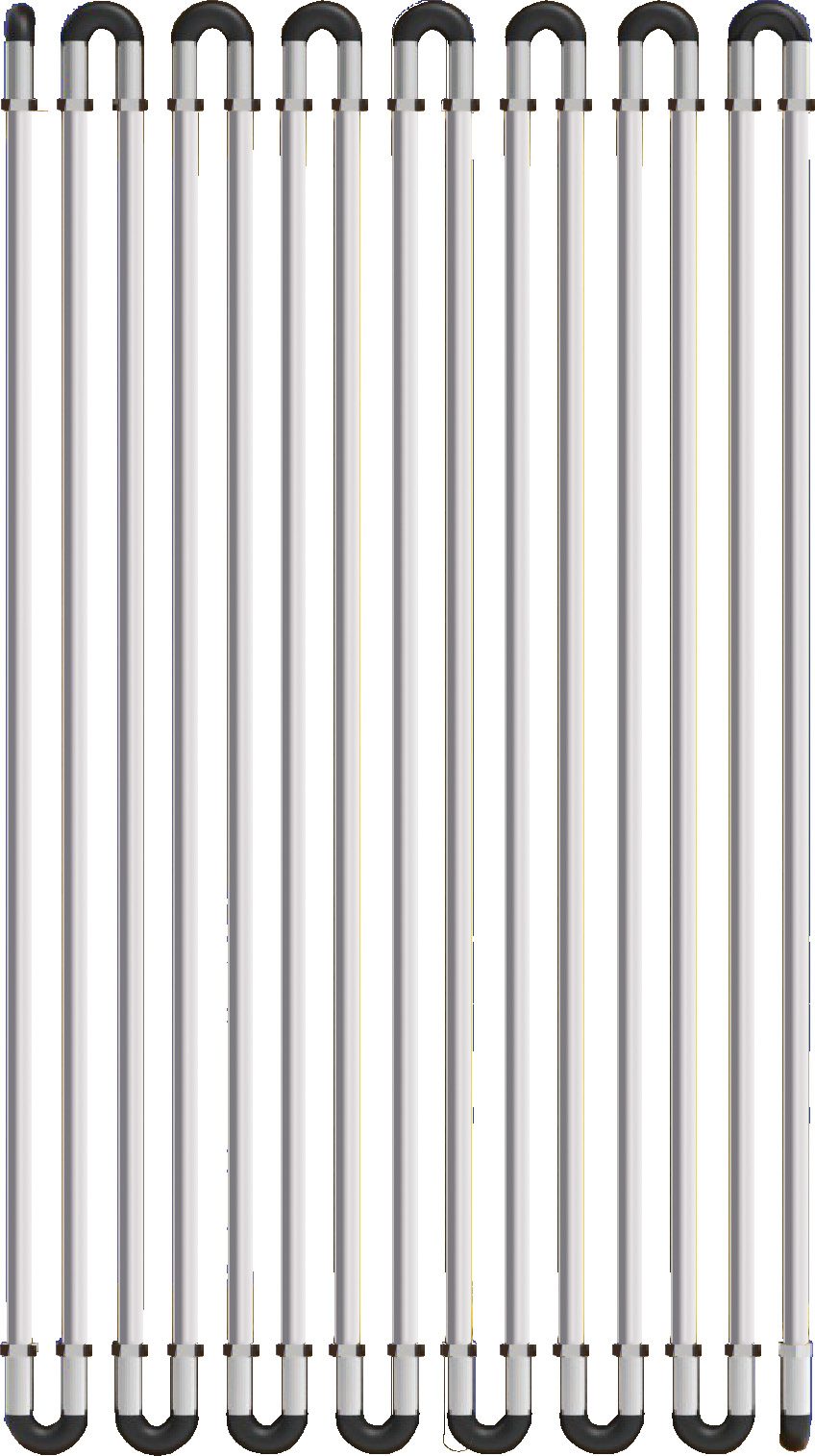 CAD rendering of the flexible inclinometer array: rigid sensing tubes alternating with flexible joints, folded flat